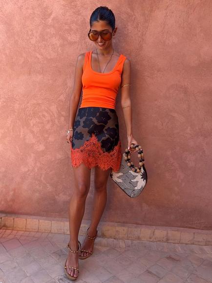 Never Fully Dressed Maeva Floral Print Mini Skirt containing LENZING™ ECOVERO™ Viscose - view 2, Brown/Orange