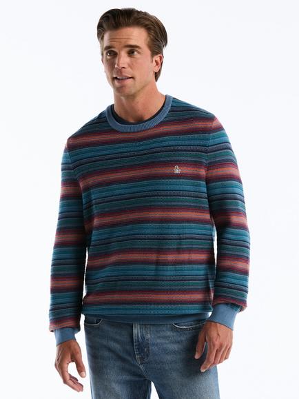 Original Penguin Cotton Rich Stripe Crew Neck Sweatshirt, Copen Blue, Copen Blue