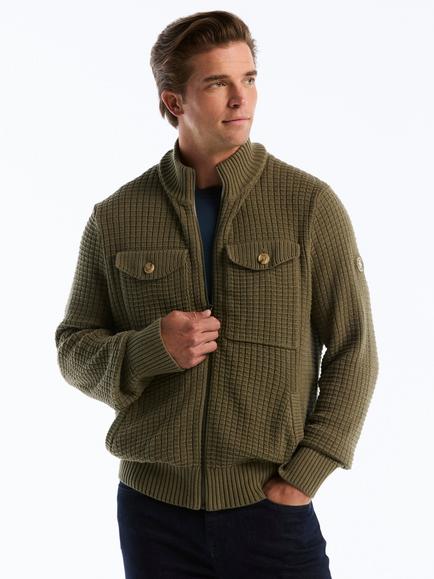 Original Penguin Cotton Rich Texture Zip-Through Fleece Jacket, Dusty Olive, Dusty Olive