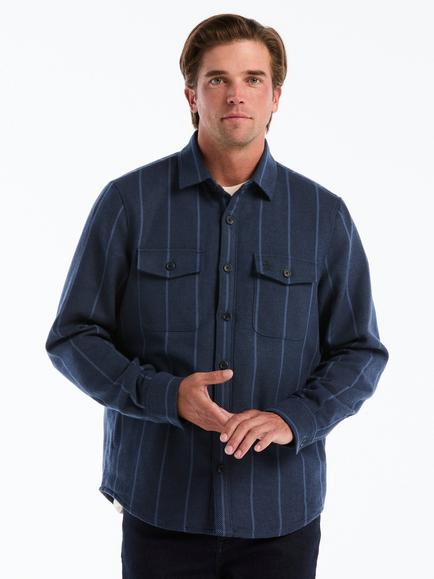 Original Penguin Stripe Cotton Blend Shacket, Dark Sapphire, Dark Sapphire