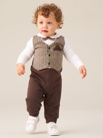 Angel & Rocket Baby Jude Smart Check Waistcoat, Brown