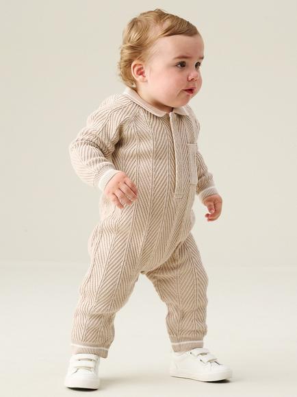 Angel & rocket Baby Bobby Knitted Romper, Stone, Stone