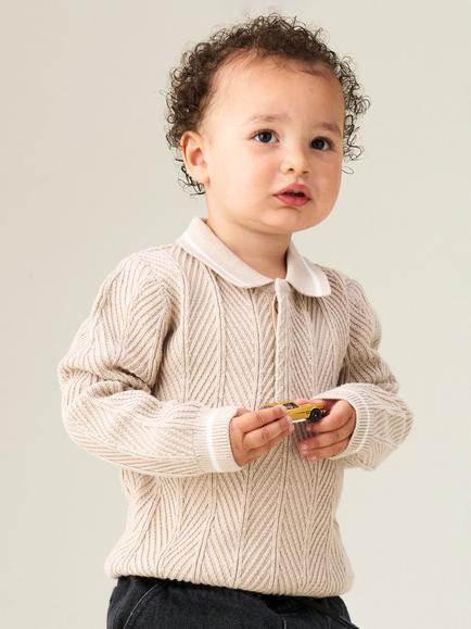 Angel & Rocket Kids' Bobby Knitted Polo Top, Stone, Stone