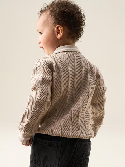 Angel & Rocket Kids' Bobby Knitted Polo Top, Stone - view 2, Stone