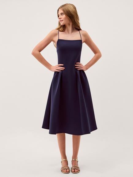 Monsoon Kids' Molly Sleeveless Scuba Midi Prom Dress, Navy, Navy