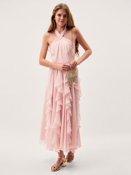 Monsoon Kids' Arizona Halter Ruffle Maxi Dress, Pale Pink, Pale Pink