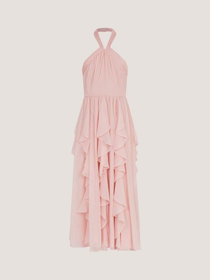Monsoon Kids' Arizona Halter Ruffle Maxi Dress, Pale Pink - view 2, Pale Pink
