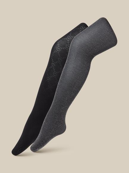 Monsoon Kids' Diamond Sparkle Tights, Pack of 2, Black, Black