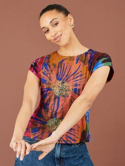 Yumi Cap Sleeve Floral Mesh Top, Multi, Multi
