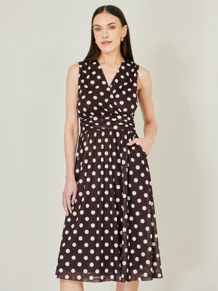 Yumi Polka Dot Mesh Wrap Dress, Brown
