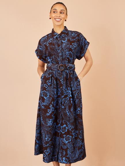 Yumi Paisley Print Midi Shirt Dress, Brown, Brown