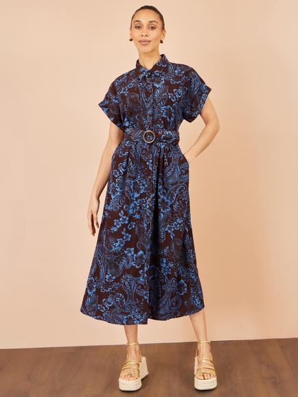 Yumi Paisley Print Midi Shirt Dress, Brown - view 2, Brown