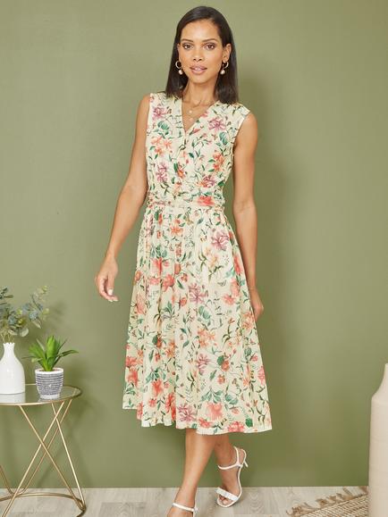 Yumi Sleeveless Floral Midi Dress, Ivory/Multi - view 2, Ivory/Multi