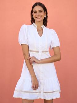 Yumi Puff Sleeve Skater Dress, White, White