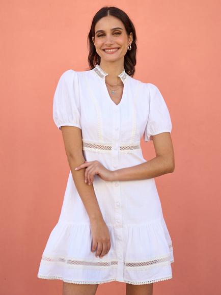 Yumi Puff Sleeve Skater Dress, White, White