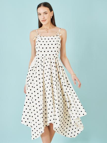 Yumi Sleeveless Polka Dot Midi Dress, White/Black, White/Black