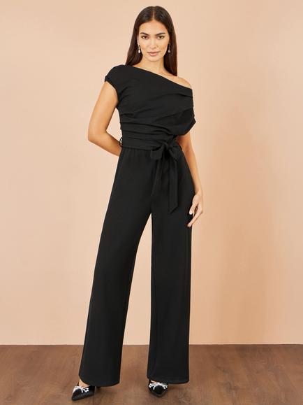 Yumi Batwing Ruched Stretch Jumpsuit, Black, Black