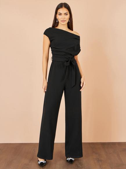 Yumi Batwing Ruched Stretch Jumpsuit, Black - view 2, Black
