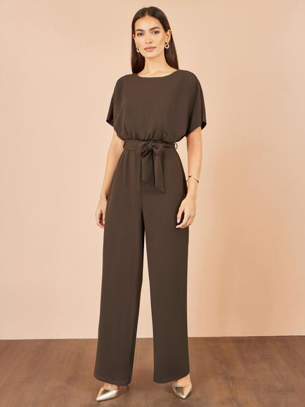 Yumi Batwing Stretch Jumpsuit, Brown, Brown