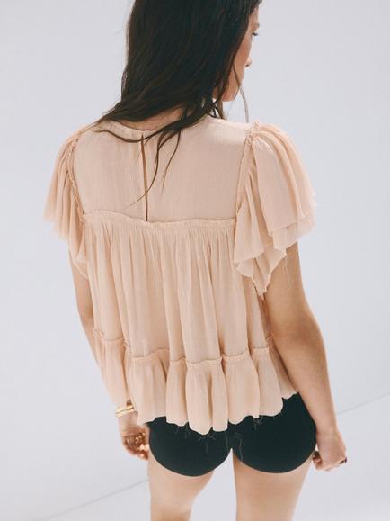 Mango Ruffled Embroidered Blouse, Pink - view 2, Pink