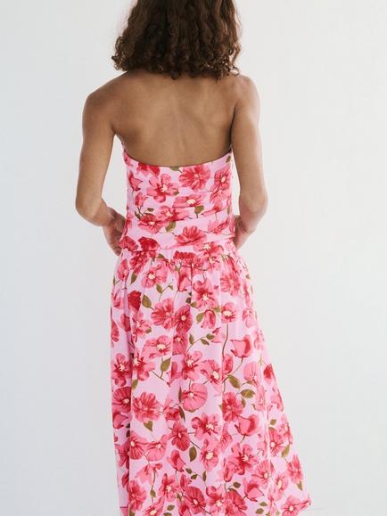 Mango Floral Halterneck Cami, Pink - view 2, Pink