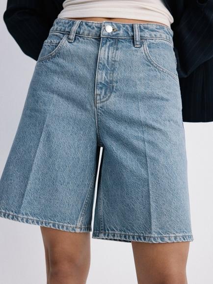 Mango High Rise Bermuda Shorts, Mid Denim, Mid Denim