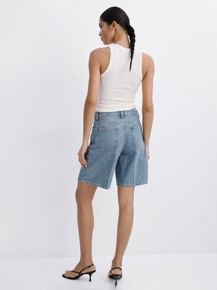 Mango High Rise Bermuda Shorts, Mid Denim - view 2, Mid Denim