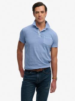 Superdry Classic Cotton Linen Polo Shirt, Vibrant Blue