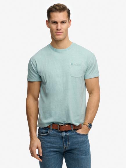 Superdry Classic Cotton Linen Pocket T-Shirt, Aquamarine Blue