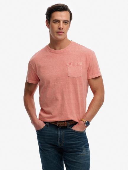 Superdry Classic Cotton Linen Pocket T-Shirt, Coastal Coral