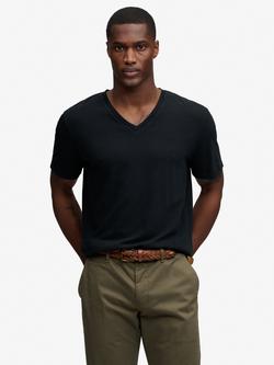 Superdry Classic Cotton Linen V-Neck T-Shirt, Jet Black