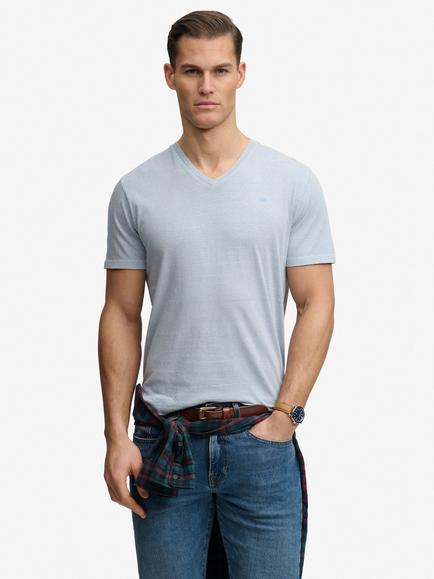 Superdry Classic Cotton Linen V-Neck T-Shirt, Slip Blue
