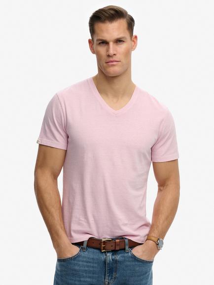 Superdry Classic Cotton Linen V-Neck T-Shirt, Pink Lady