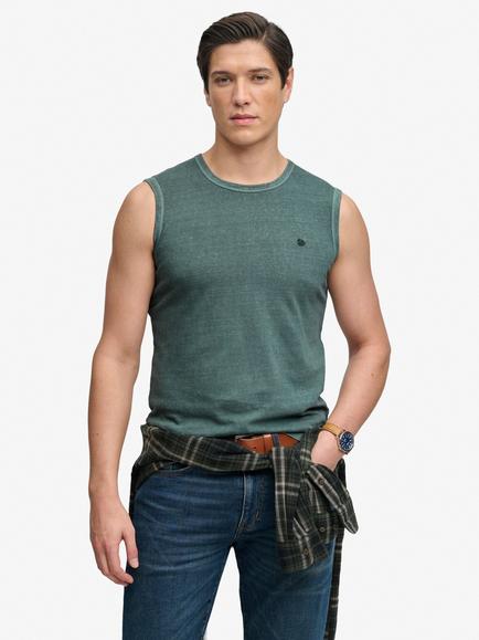 Superdry Classic Cotton Linen Tank Top, Olive Branch Green
