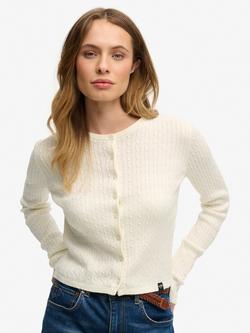 Superdry Lightweight Essential Micro Cable Cardigan, Off White, Off White