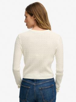 Superdry Lightweight Essential Micro Cable Cardigan, Off White - view 2, Off White