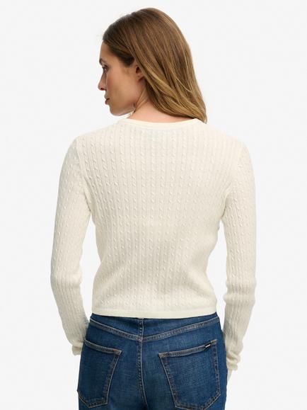 Superdry Lightweight Essential Micro Cable Cardigan, Off White - view 2, Off White