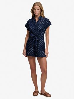 Superdry Geometric Belted Utility Playsuit, Eclipse Navy Geo, Eclipse Navy Geo
