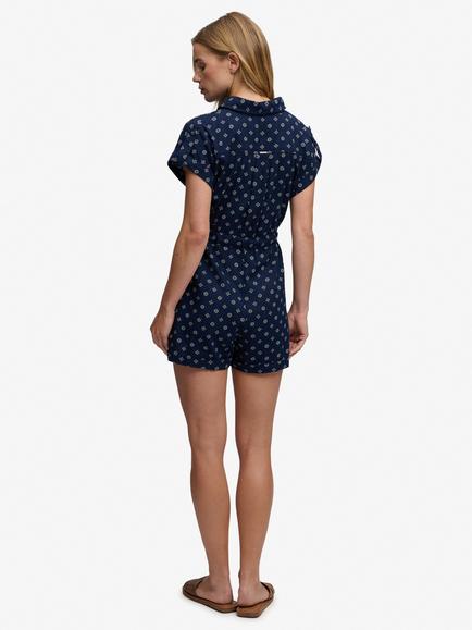 Superdry Geometric Belted Utility Playsuit, Eclipse Navy Geo - view 2, Eclipse Navy Geo