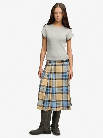 Superdry Check Pleated Midi Skirt, Blue/Beige Check, Blue/Beige Check