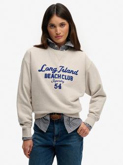 Superdry Beach Club Loose Crew Neck Sweatshirt, Oat Marl, Oat Marl