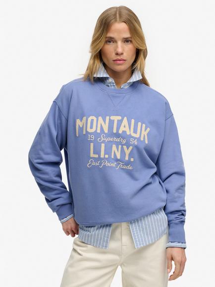 Superdry Montauk Loose Crew Neck Sweatshirt, Bleached Denim Blue, Bleached Denim Blue