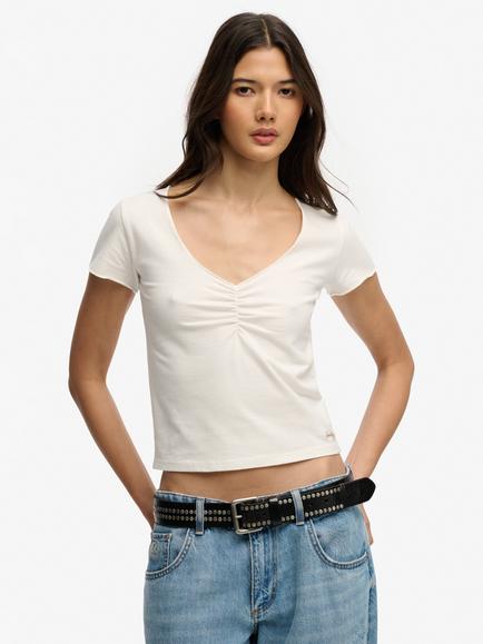 Superdry Athletic Essentials Gathered Short Sleeve Top, Off White