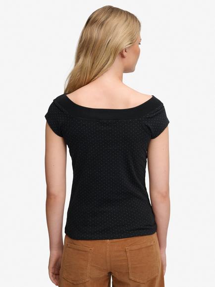 Superdry Cotton Athletic Off Shoulder Pattern Top, Black - view 2, Black