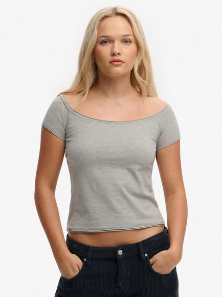 Superdry Bardot Top, Grey Marl