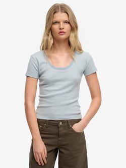 Superdry Athletic Essentials Striped Short Sleeve Top, Blue Fog