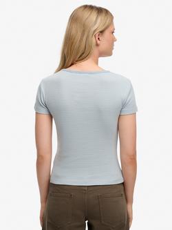 Superdry Athletic Essentials Striped Short Sleeve Top - view 2, Blue Fog