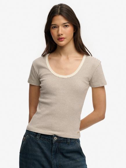 Superdry Athletic Essentials Striped Short Sleeve Top, Chestnut Brown