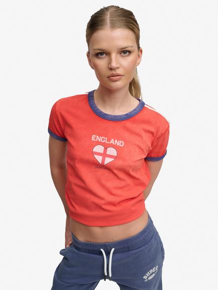 Superdry Athletic Football Stripe T-Shirt, Red Claret, Red Claret