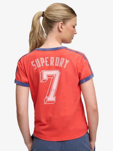 Superdry Athletic Football Stripe T-Shirt, Red Claret - view 2, Red Claret